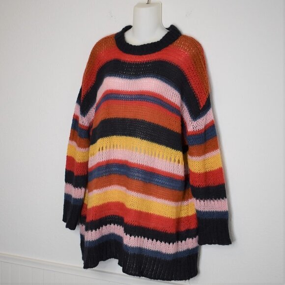 Zara Multicolor Striped Sweater Tunic Dress Sz M Italian Yarn Boho 70s Retro - Picture 4 of 14